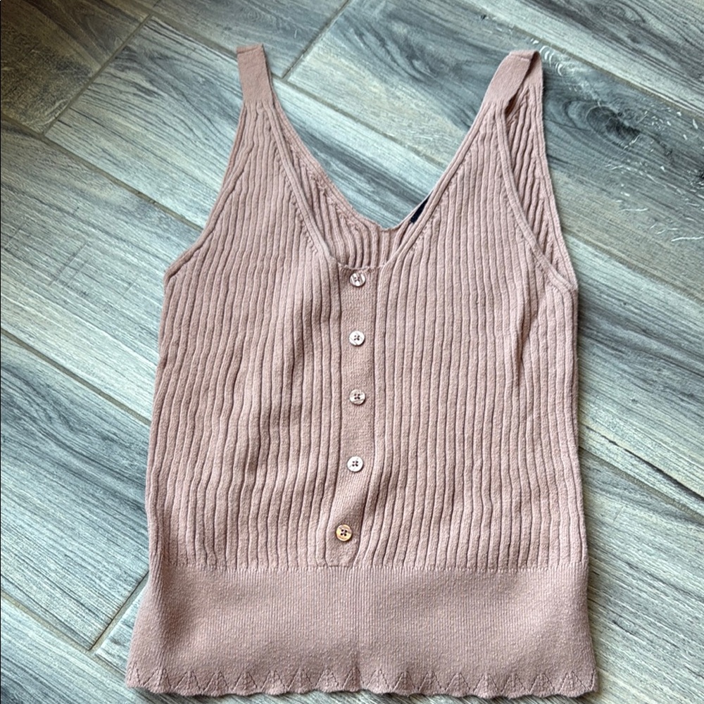 Express Pink Ribbed Buttoned Tank Top